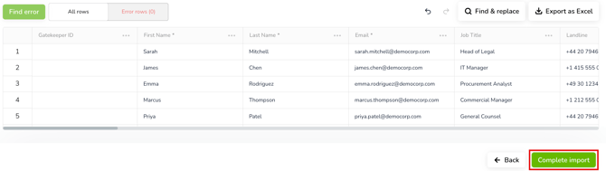 users complete import
