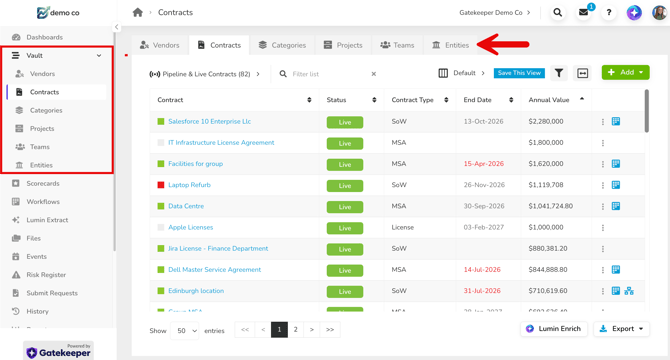 vault list view