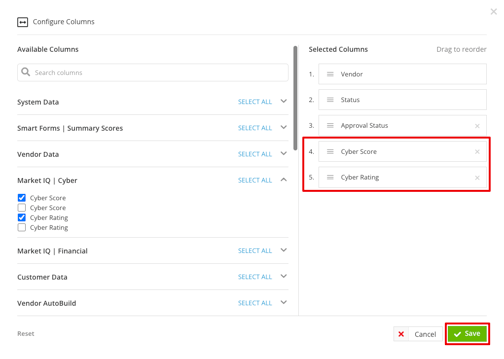 vendor config columns