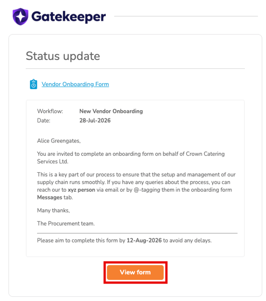 vendor notification view form