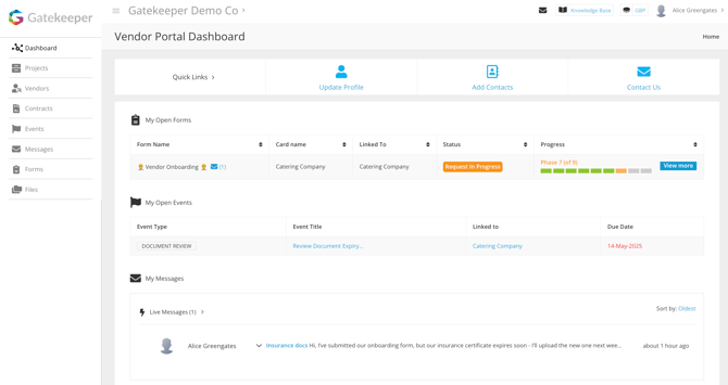 vendor portal dashboard