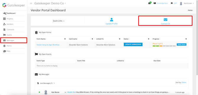 vendor portal messages