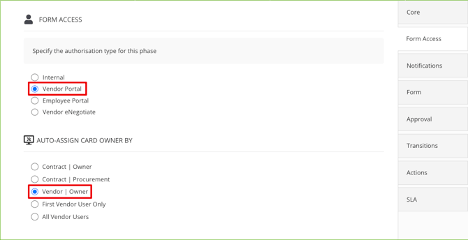 vendor portal radio buttons