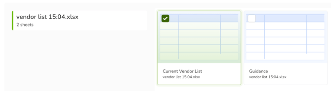 vendor sheet selection
