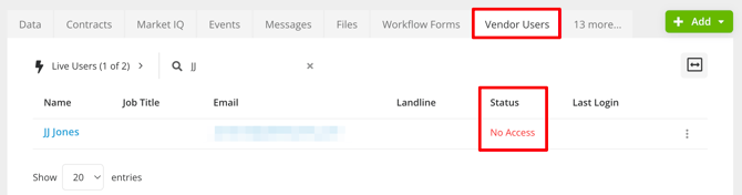 vendor user no access