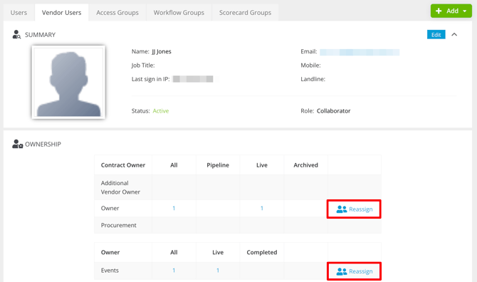 vendor user reassign