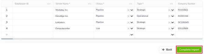 vendors complete import