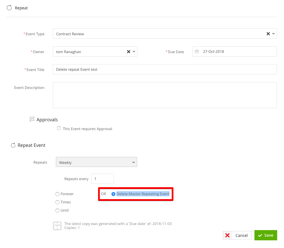How to - Delete repeat Events