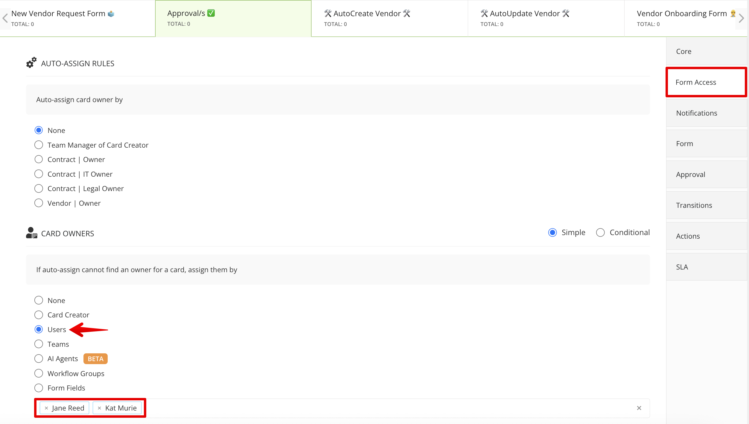 Form Access Settings